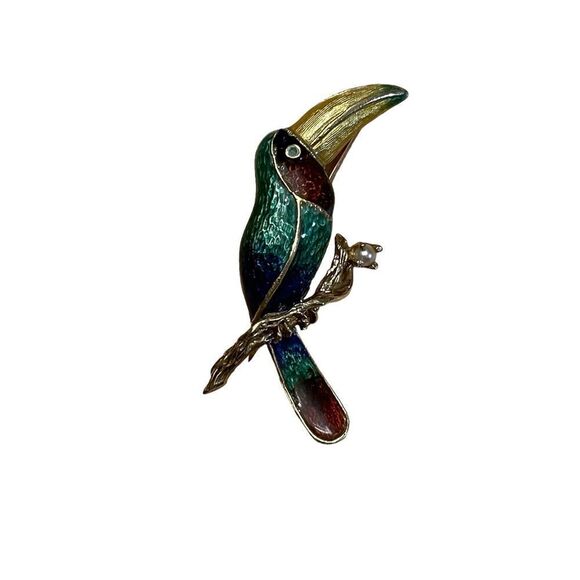 Vintage Enamel Toucan Pin Brooch - Picture 1 of 2